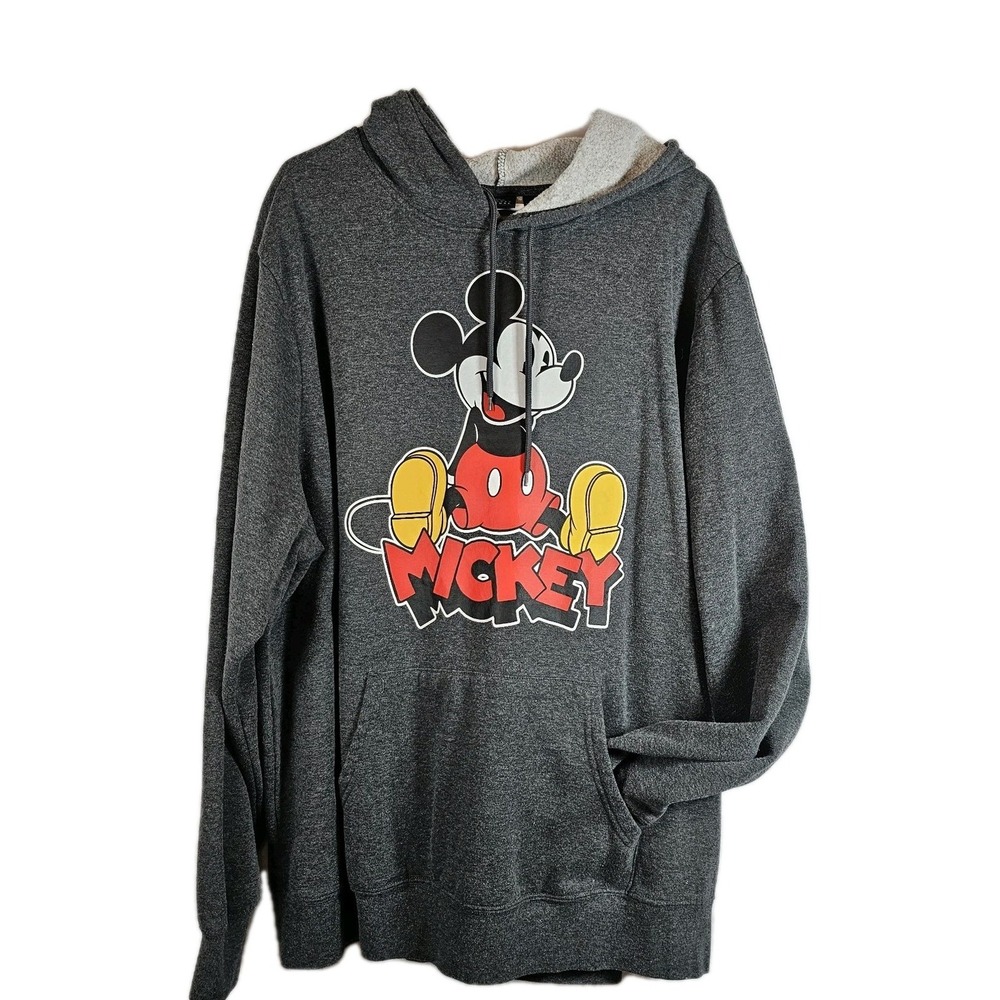Disney Mickey Mouse Hoodie Adult 2XL XXL Gray Soft Pocket Unisex EUC